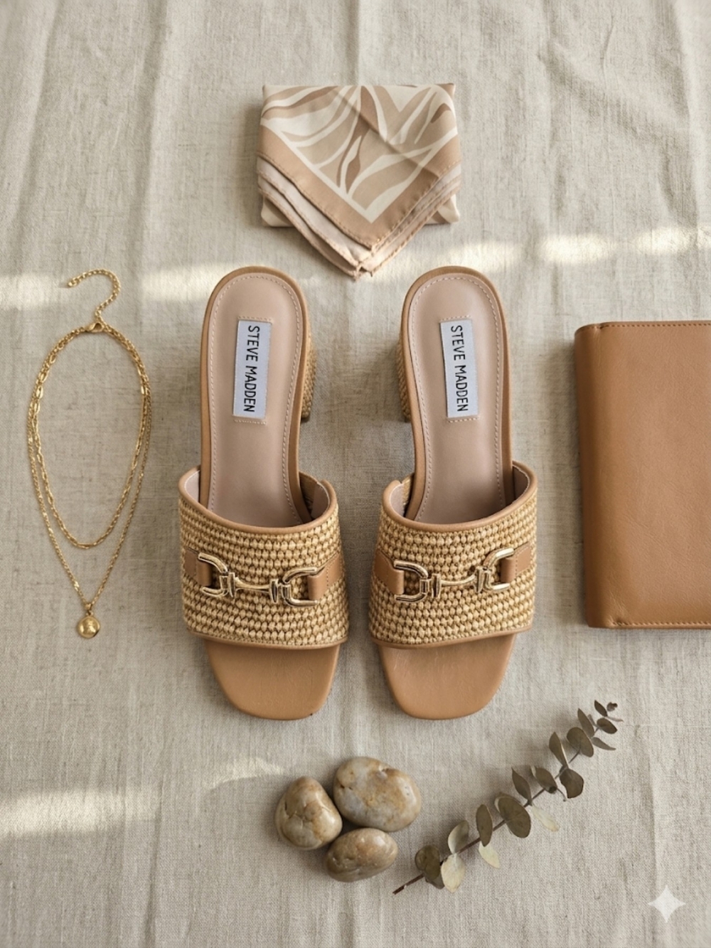 Steve Madden Raffia Horsebit Heeled Slide Sandals/Mules, 8M